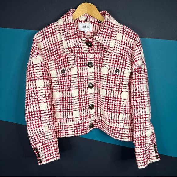 ba&sh Red and Cream Plaid Bomber Jacket - Picture 5 of 16